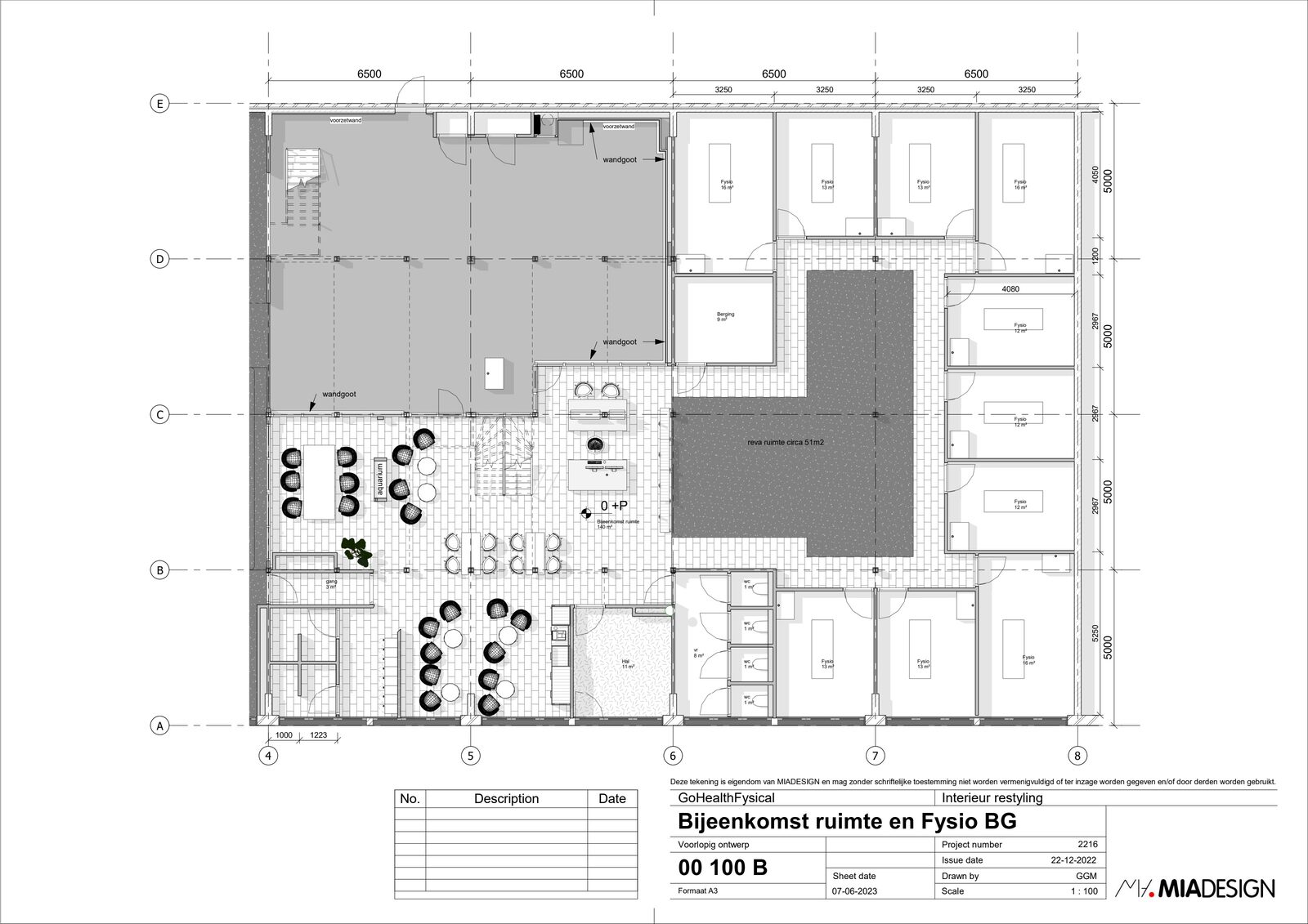 MIA Design plattegrond — bijeenkomstruimte en fysio begane grond