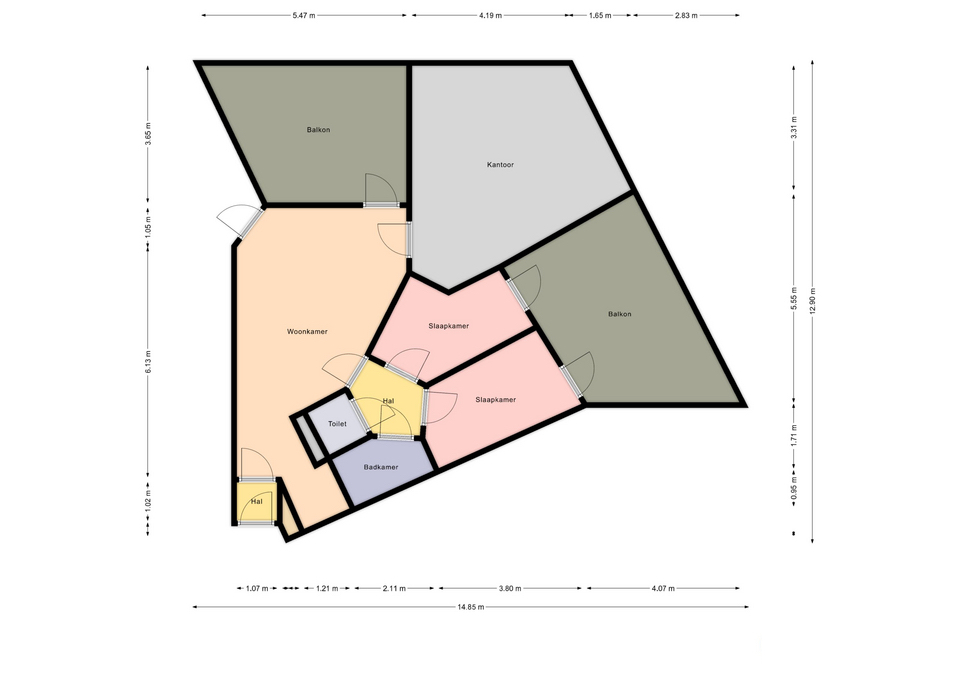 Originele plattegrond van het appartement vóór de transformatie