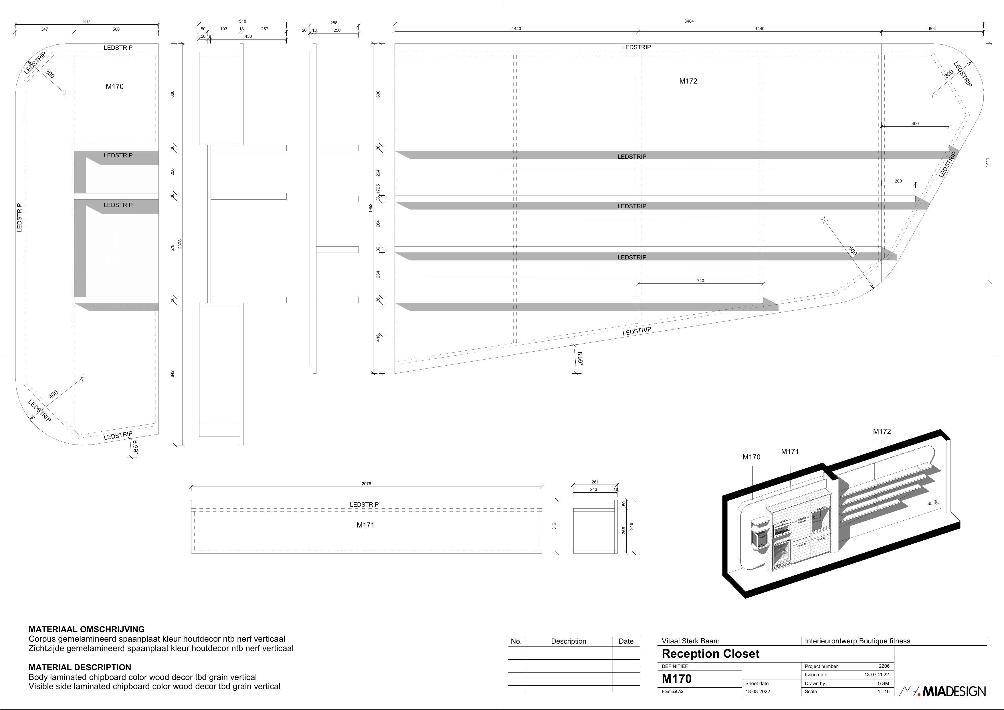 MIA Design uitvoeringstekening — receptie & closet, sheet M170